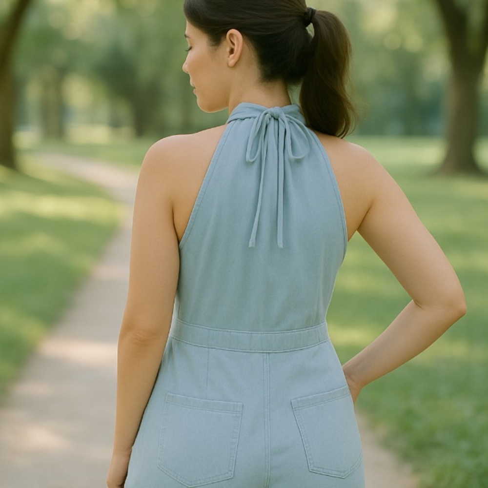 Blue Denim Overalls Relaxed Fit Full Length - Picture 2 of 7